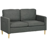 HOMCOM 56" Loveseat Sofa for Bedroom with Side Pockets - Grey-Breathable linen-feel fabric resists wrinkles and deformation