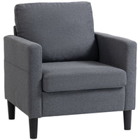 HOMCOM - Fauteuil d’appoint en tissu aspect lin avec accoudoirs - assise épaisse pour salon - gris foncé-Fauteuil d’appoint gris foncé au style minimaliste pour compléter toute décoration  
