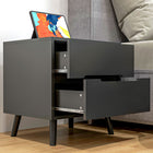 HOMCOM - Table de chevet moderne avec 2 tiroirs et pieds en bois massif - noir-Couleur : Noir 