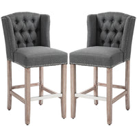 HOMCOM Upholstered Padded Bar Stools with Wood Legs - Charcoal Grey - 2 Pack-Set of two counter height barstools in a classic style to upgrade your bars
