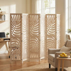 HOMCOM 6 Panel Palm Leaf Design Freestanding Room Divider for Home Office Bedroom - Natural Wood Finish-Tropic palm leaf patterns enhance elegance 
