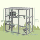 PawHut - Enclos extérieur pour chat en bois - 67,7 po L x 35,4 po l x 70,5 po H - gris-Recouvert d'un panneau PC et construit en bois de sapin massif pour assurer la stabilité 