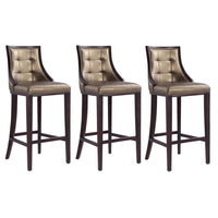 Manhattan Comfort - Tabouret de bar Fifth Avenue 19" traditionnel en similicuir bronze et noyer - lot de 3-Tabouret de bar traditionnel avec dossier parfait pour une utilisation au bar et dans la cuisine. Ensemble de 3