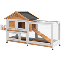 PawHut Wooden Rabbit Hutch with Openable Roof and Storage Box - Yellow-Solid fir wood structure 