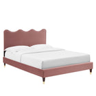 Modway Current Performance Velvet Twin Platform Bed with Wood Legs and Gold Sleeves - Dusty Rose-Wood Slat Support System