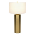 Hudson&Canal Warren 27.25" Tall Table Lamp with Fabric Shade - Brass/White-Paired with a white drum fabric shade