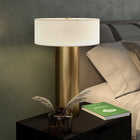 Hudson&Canal Wells 24" Tall Table Lamp with Fabric Shade - Brass/White-Includes a 6 ft. cord with rotary socket switch