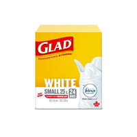 Glad - Sacs Kitchen Catchers d à nœud facile avec Febreze - 25L - Paquet de 24-SACS À ORDURES BLANCS: Boîte de 24 petits sacs à ordures de Glad d’une capacité de 25 L.