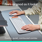 Logitech Pop Icon Bluetooth Keyboard & Mouse Combo - Off-White/Orange-Make a Big Impression on the Quiet: The quiet keyboard has contoured, low-profile keys for comfortable typing, while the silent mouse features Silent Touch Technology to keep things extra quiet
