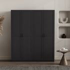 Manhattan Comfort Cornelia 59.22" 2-Piece Modern 14-Shelf Storage Closet - Black-Vertical Rectangular Geometric Door Design with Black Metal Pull Handles