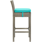 Modway - Conduit Terrasse extérieure Rotin en osier Tabouret de bar - Turquoise gris clair-Cadre en aluminium revêtu en poudre