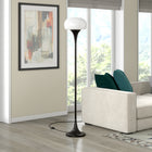 Hudson&Canal - Lampadaire torchère Aleister avec abat-jour en verre - Bronze noirci/lait blanc-Une finition en bronze noirci fabriquée à la main est appliquée sur la base en acier