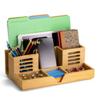 Officemate Bamboo Desk Organizer - Natural Wood Grain-Organizes and holds files, pens/pencils, small office supplies, phone, and more