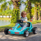 Qaba 6V 7AH Electric Battery Powerd Kids Go Kart - Blue-Interactive horn and music with lights enhance fun experiences 
