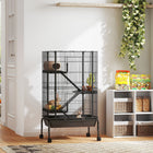 PawHut 47" H Large 4-Tier Guinea Pig Cage with Wheels - Black-Includes three platforms and ramps for climbing and exploring 