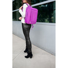 Vangoddy Convertible 15" Laptop 2-in-1 Shoulder Bag and Backpack - Purple-Adjustable Straps. Hideaway backpack straps and an adjustable messenger bag strap offer customizable carrying options.