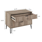 Manhattan Comfort DUMBO Modern 2-Drawer Nightstand and 3-Drawer Dresser Set - Rustic Grey-Horizontal Glam Drawer Handles Made of Metal with a Gold Finish.