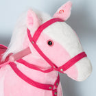 Qaba Plush Pony Kid Rocking Horse with Realistic Sound - Light Pink-Squeeze the ears for realistic neighing and galloping sounds 
