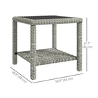 Outsunny - Table basse d’extérieur en osier 19 po avec plateau en verre-L'étagère à double niveau garde les essentiels du quotidien à portée de main