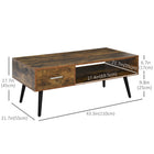 HOMCOM Coffee Table with Storage and Drawer - Rustic Brown-Ample storage space with an open shelf, a drawer and a big tabletop