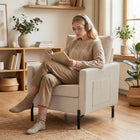 HOMCOM Modern Accent Chair with Metal Legs - Side Pockets - Thick Cushion for Bedroom - Beige-Overall Dimension: 28.7" W x 30.3" D x 34.3" H (73 x 77 x 87 cm)
