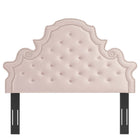 Modway Gwyneth Tufted Performance Velvet Queen Platform Bed with Gold Metal Legs - Pink-Stain-Resistant Performance Velvet
