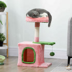 PawHut - Arbre à chat 28 po avec lit supérieur en peluche - rose et vert-Recouvert d’un tissu peluche doux, offrant à votre chat un refuge chaud et confortable 