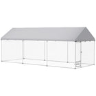 PawHut Outdoor Dog Run with Adjustable & Rotatable Bowls - 19.7' x 7.5' x 7.5'-Galvanized metal tubing and thick steel wire mesh ensure lasting strength 