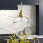 Hudson&Canal - Suspension Magnolia de 27,3 cm de large avec abat-jour en verre - Laiton/graines-Une finition en laiton fabriquée à la main est appliquée sur la base ronde en métal