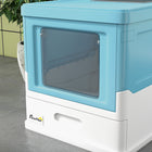 PawHut Enclosed Cat Litter Box with Scoop, Tray, Top Entry and Foldable - Blue-Colour: White and Blue 