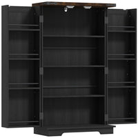 HOMCOM 41" H Kitchen Pantry Cabinet with Adjustable Shelves - Black-Barn door design with black metal accents and wood grain top exudes farmhouse charm 