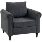 HOMCOM - Fauteuil d’appoint vintage avec accoudoirs roulés - pieds en bois de caoutchouc pour salon - gris foncé-Le tissu à effet chenille offre une texture luxueusement douce et confortable  
