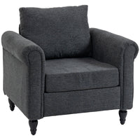 HOMCOM - Fauteuil d’appoint vintage avec accoudoirs roulés - pieds en bois de caoutchouc pour salon - gris foncé-Le tissu à effet chenille offre une texture luxueusement douce et confortable  
