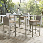 Modway - Conduit Terrasse extérieure Rotin en osier Tabouret de bar - Moka gris clair - Ensemble de 4-Cadre en aluminium revêtu en poudre