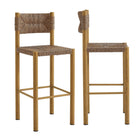 Modway Parkland Outdoor Patio Rattan and Aluminum Bar Stools - Natural - Set of 2-Set of 2 Outdoor Dining Bar Stools