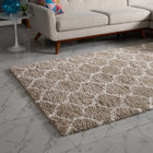 Modway Solvea Moroccan Trellis Shag Area Rug - 5 ft W x 8 ft L - Beige/Ivory-100% Polypropylene