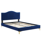 Modway Juniper Channel Tufted Performance Velvet Queen Platform Bed - Navy-Queen Platform Bed