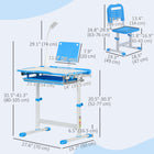 Qaba - Ensemble bureau et chaise pour enfants réglable en hauteur, bureau d’écriture pour étudiant - bleu-Entièrement équipé d’une boîte à stylos, d’un tiroir, d’un pupitre de lecture, d’un porte-gobelet, de 2 emplacements pour stylos et d’une lampe de table  
