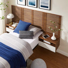 Modway Render 6-Piece Wall Mount Twin Headboard with Nightstands - Walnut White-Smooth Wood Grain Laminate