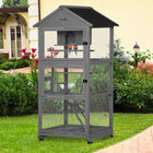 PawHut - Cage à oiseaux en bois 71 po H avec deux portes, échelle et plateau amovible pour pinsons - gris foncé-Conception verticale extra grande et spacieuse permettant à plusieurs oiseaux de vivre confortablement 