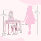 Qaba Kids Vanity Table Set with Mirror and Stool - Pink-Suitable for children's bedrooms, play rooms and other personal spaces 