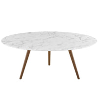 Modway Lippa 40" Round Faux Marble Coffee Table with Tripod Base - Walnut White-Mid-Century Modern Coffee Table