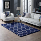 Modway Solvea Moroccan Trellis Shag Area Rug - 5 ft W x 8 ft L - Navy/Ivory-Shag Weave Of Approx. 2 Inches