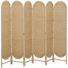 HOMCOM 6 Panel Arched Top Woven Freestanding Room Divider for Bedroom - Natural Wood-Hand-woven design creates beautiful light patterns and offers gentle semi-privacy 
