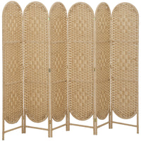 HOMCOM 6 Panel Arched Top Woven Freestanding Room Divider for Bedroom - Natural Wood-Hand-woven design creates beautiful light patterns and offers gentle semi-privacy 
