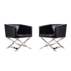 Manhattan Comfort Hollywood 25.6" Contemporary Faux Leather Upholstered Accent Chair - Black and Polished Chrome - 2 Pack-Contemporary Accent Chair for Living Room, Dining Room and Home Office Use. Set of 2