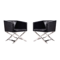Manhattan Comfort Hollywood 25.6" Contemporary Faux Leather Upholstered Accent Chair - Black and Polished Chrome - 2 Pack-Contemporary Accent Chair for Living Room, Dining Room and Home Office Use. Set of 2