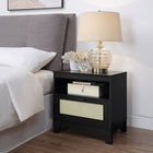 Manhattan Comfort Sheridan 21.63" Mid-Century Modern Nightstand - Black-High Quality PVC Cane Material with MDF Frame in Melamine Finish