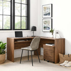 Modway Render 73.5" Wood Desk and File Cabinet Set - Walnut-Particleboard and MDF Construction