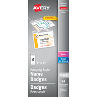 Avery Convention Style Laser/Inkjet Name Badge Kit, 4" x 3", 24 Pack, (74465)-Convention / Hanging Style
